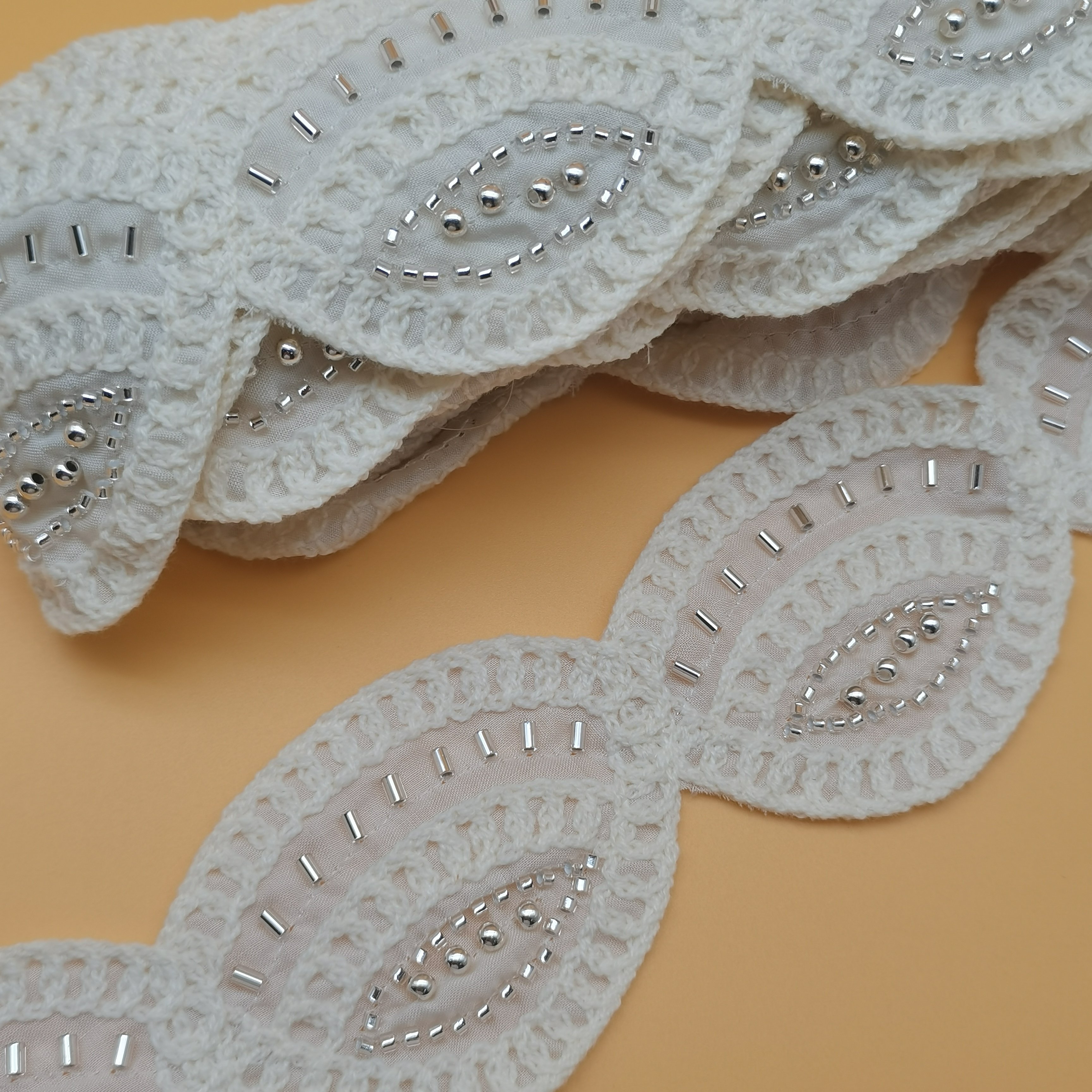Wholesale 100% Cotton Beaded Lace Fabric with Luxury Embroidery New Style Design for Women's Fashion Dresses Weddings and Bags