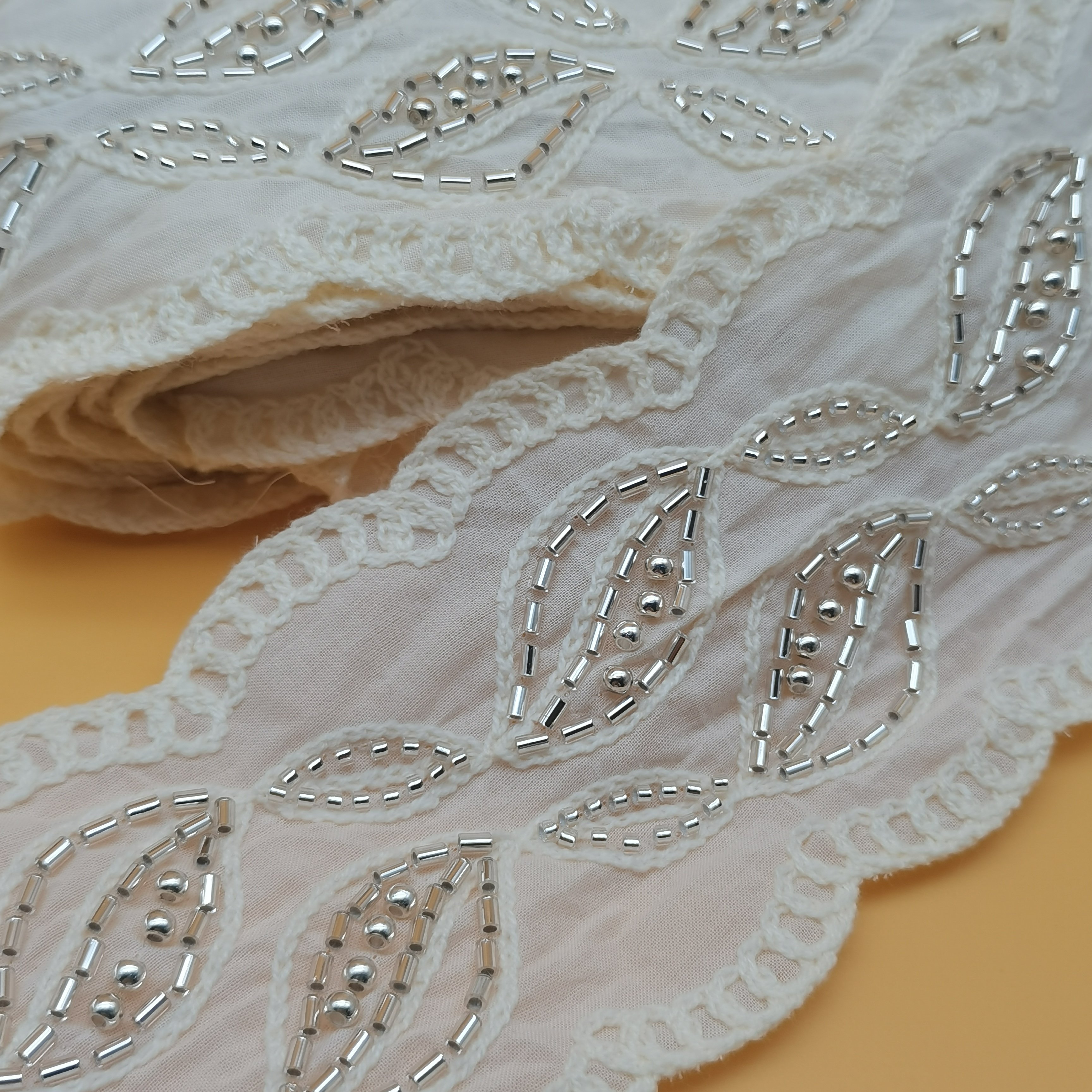 Wholesale 100% Cotton Beaded Lace Fabric with Luxury Embroidery New Style Design for Women's Fashion Dresses Weddings and Bags