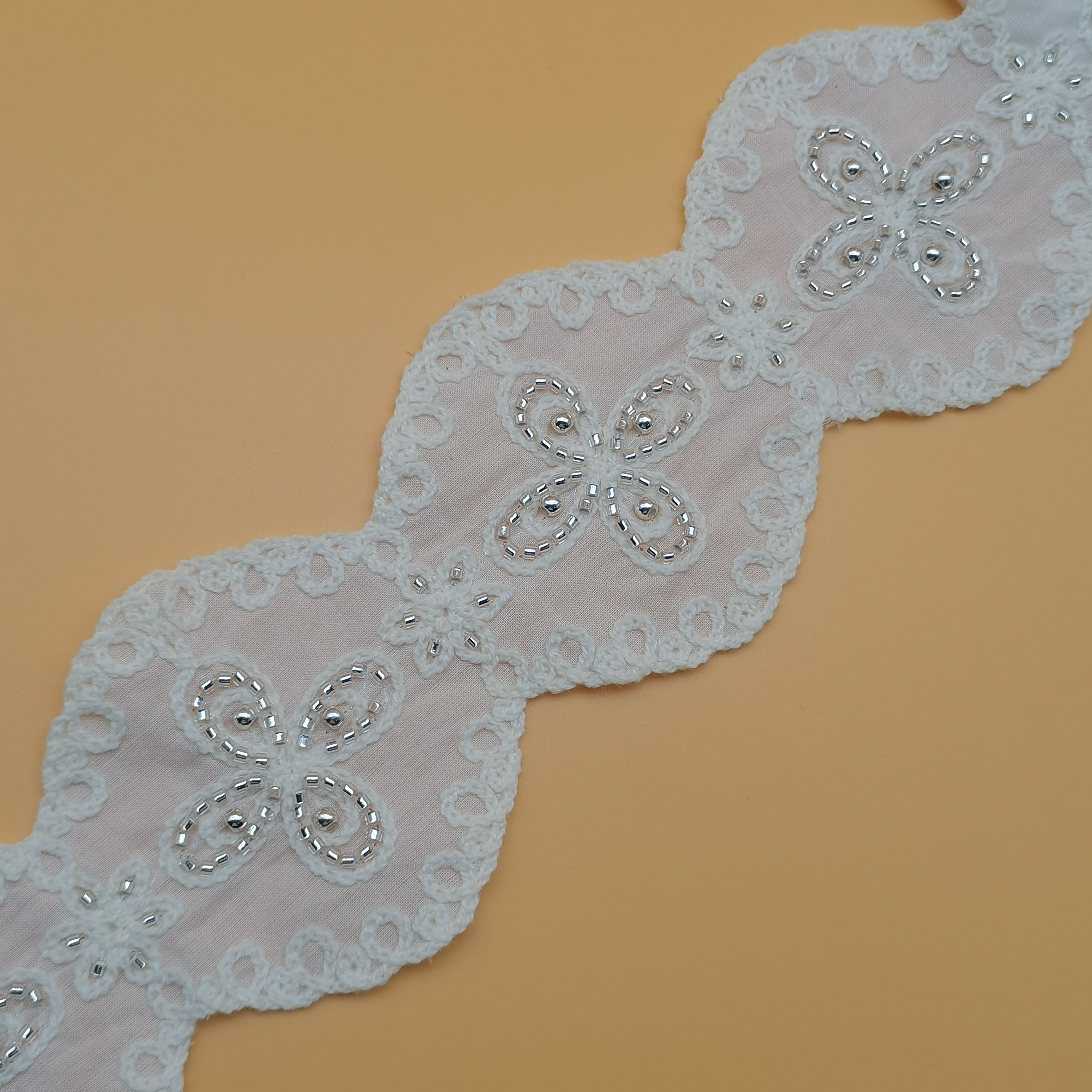 Wholesale 100% Cotton Beaded Lace Fabric with Luxury Embroidery New Style Design for Women's Fashion Dresses Weddings and Bags