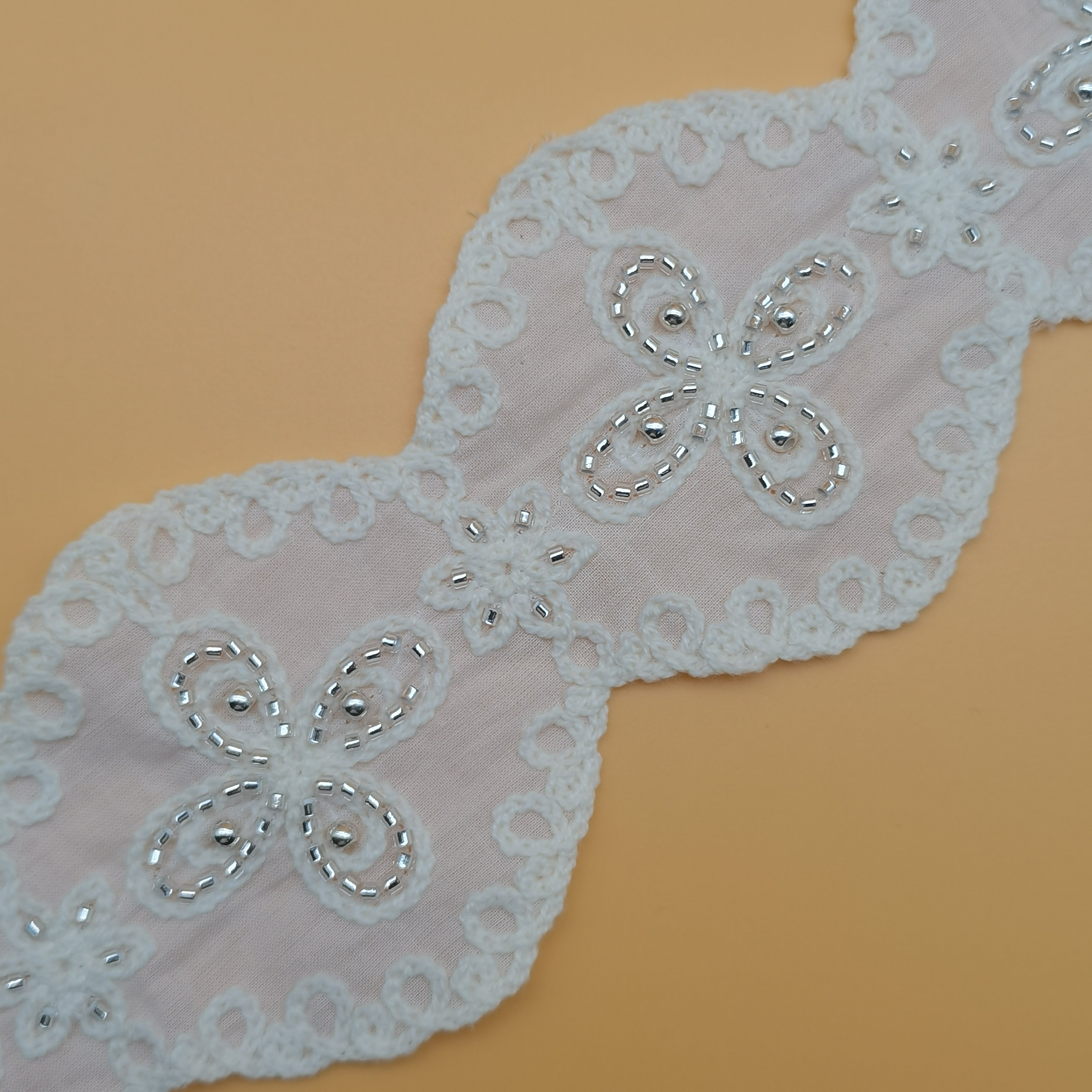 Wholesale 100% Cotton Beaded Lace Fabric with Luxury Embroidery New Style Design for Women's Fashion Dresses Weddings and Bags