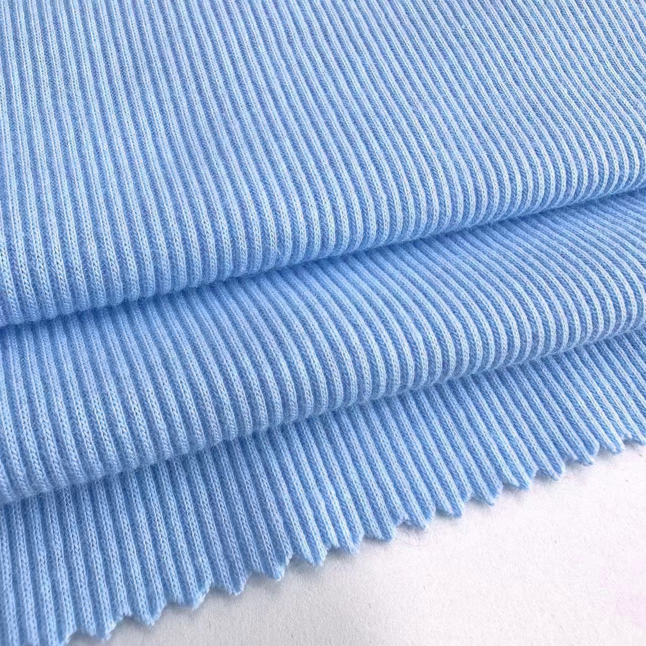 Raw material wholesale 270gsm cvc 2*2 knit rib polyester cotton plain dyed ribbed fabric for sweater and cuff