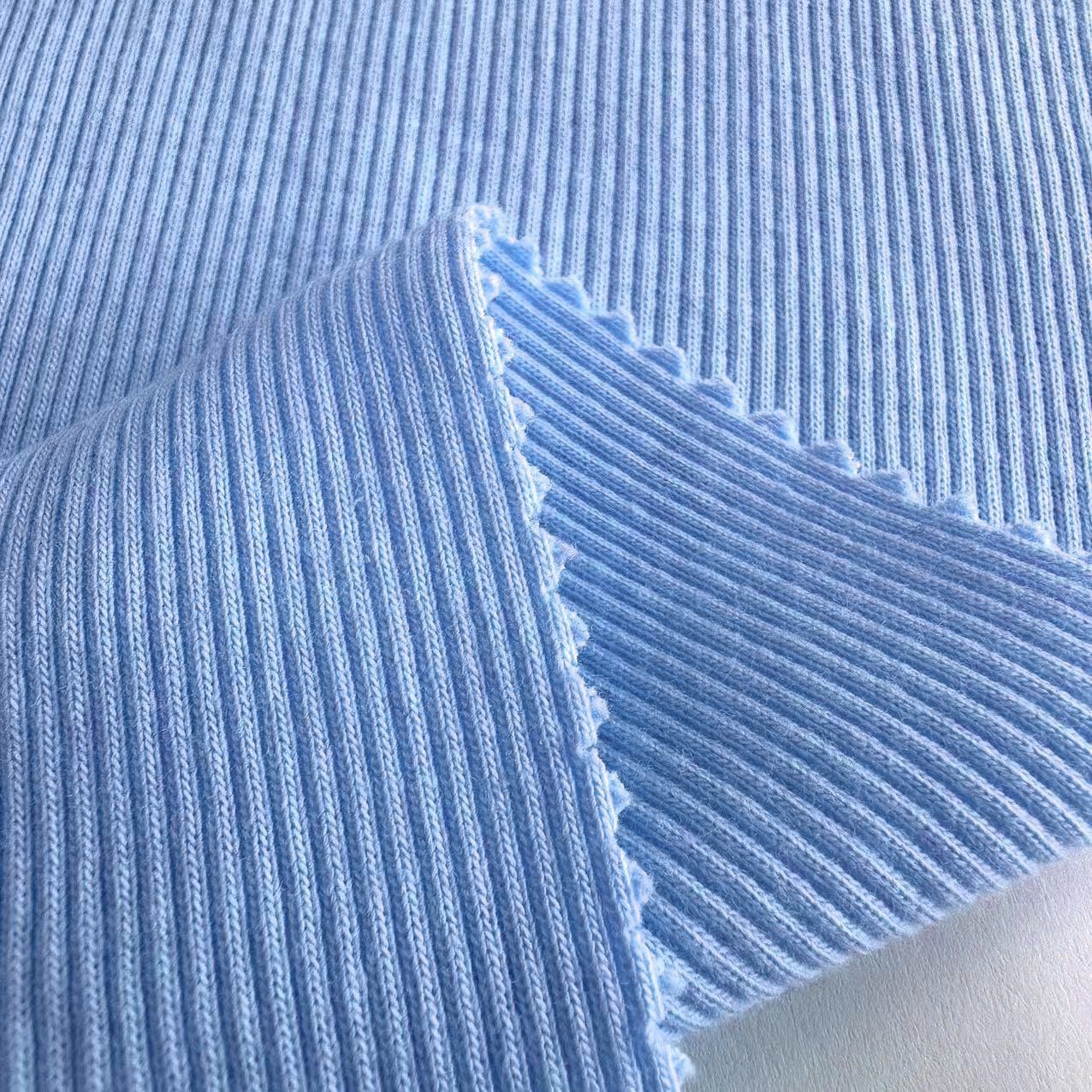 Raw material wholesale 270gsm cvc 2*2 knit rib polyester cotton plain dyed ribbed fabric for sweater and cuff