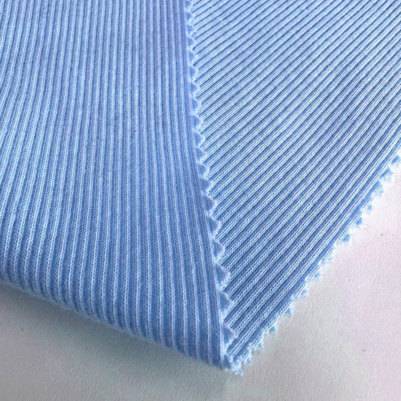 Raw material wholesale 270gsm cvc 2*2 knit rib polyester cotton plain dyed ribbed fabric for sweater and cuff