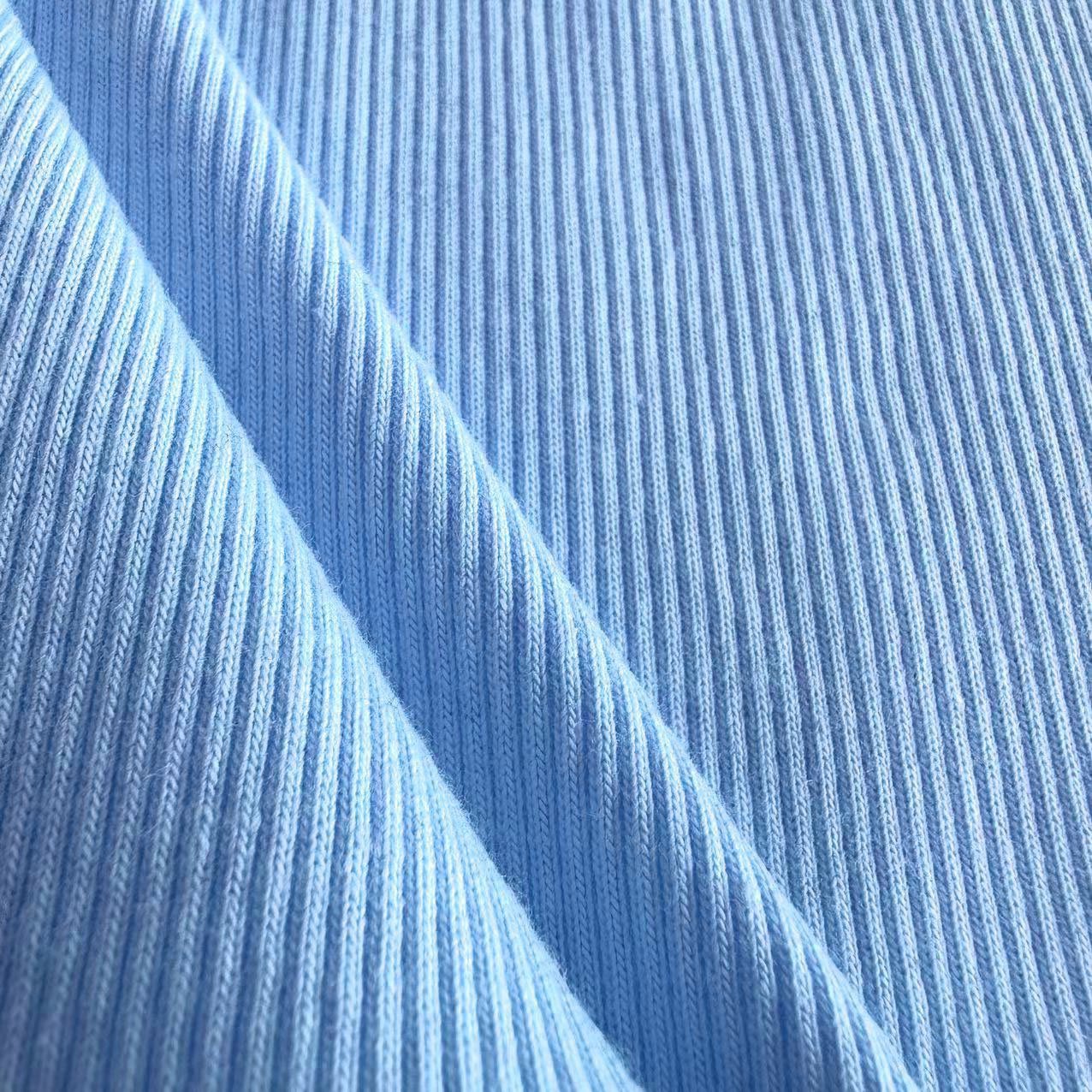 Raw material wholesale 270gsm cvc 2*2 knit rib polyester cotton plain dyed ribbed fabric for sweater and cuff