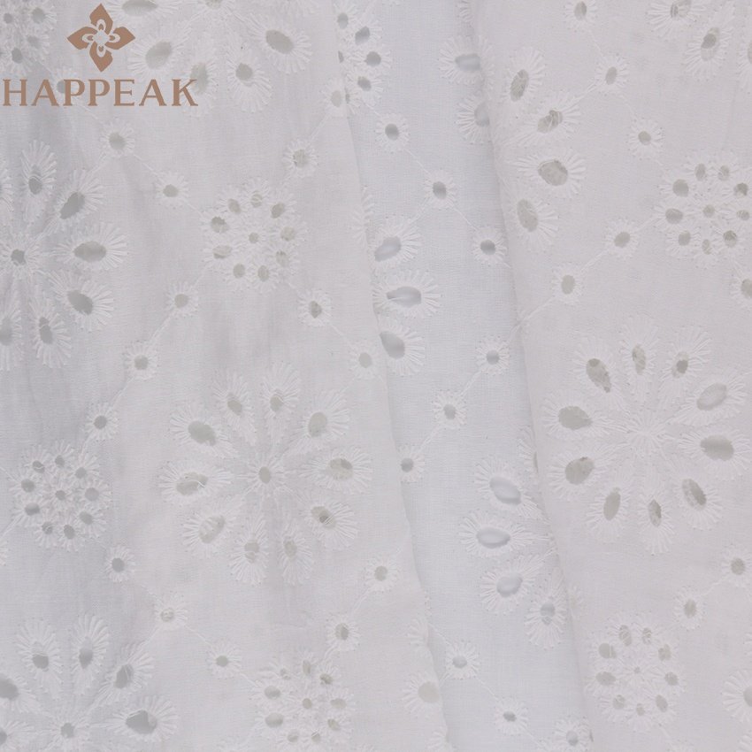 High Quality 100% Cotton Eyelet Guipure Lace Fabric Durable Soft Woven Cotton Embroidery Fabric