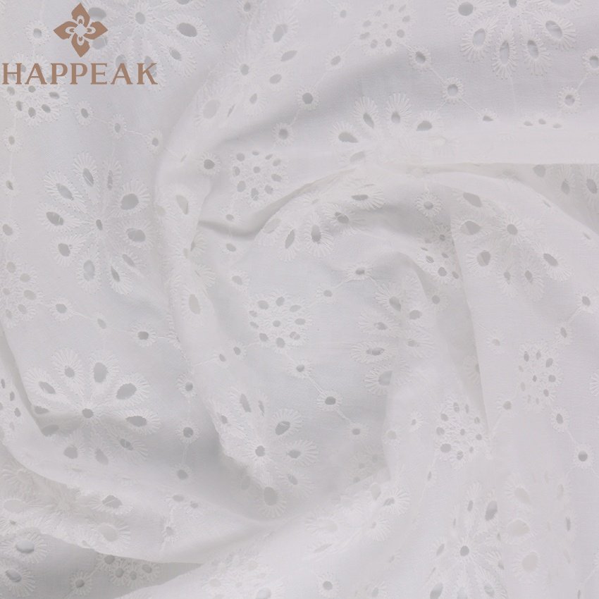 High Quality 100% Cotton Eyelet Guipure Lace Fabric Durable Soft Woven Cotton Embroidery Fabric