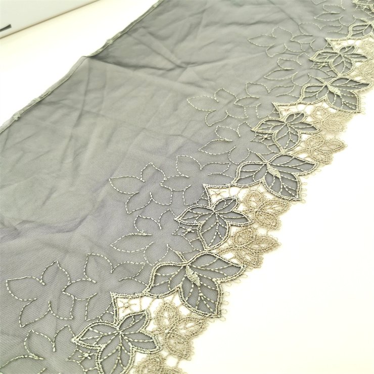 High Quality Fashion 21cm wide Embroidered Flower Black mesh Lace trim for women lingerie underwear