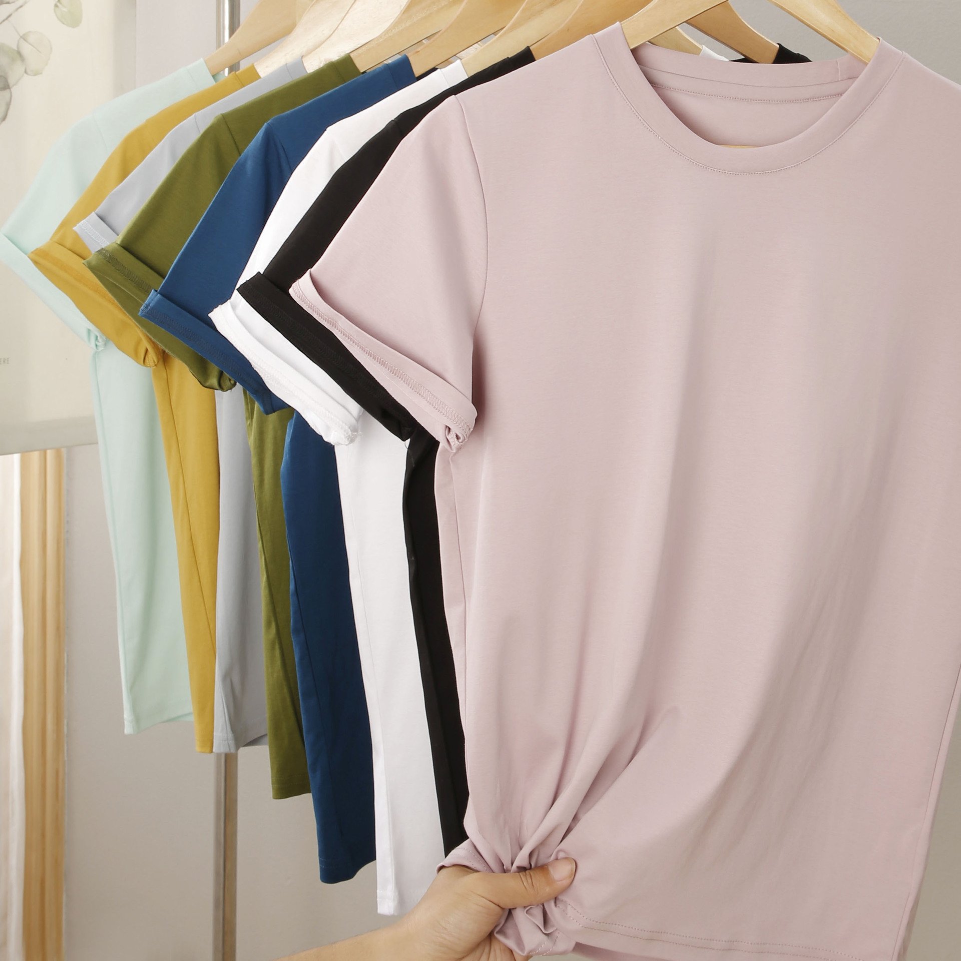V Neck T Shirts Women Casual Short Sleeve Ribbed Trendy Tops