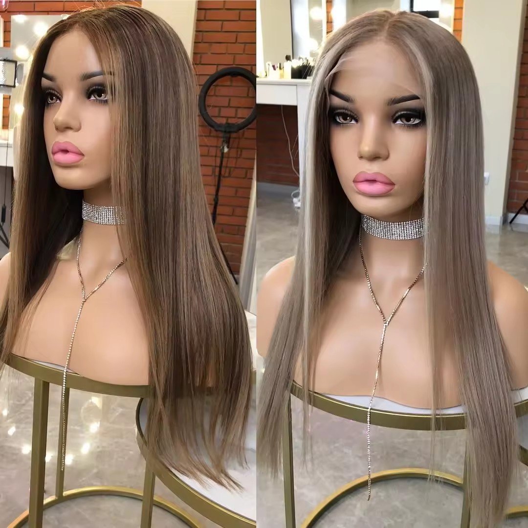 Glueless Natural Scalp Brown Highlight Soft Virgin European Cuticle Aligned Human Hair Silk Base Lace Front Wigs For Women