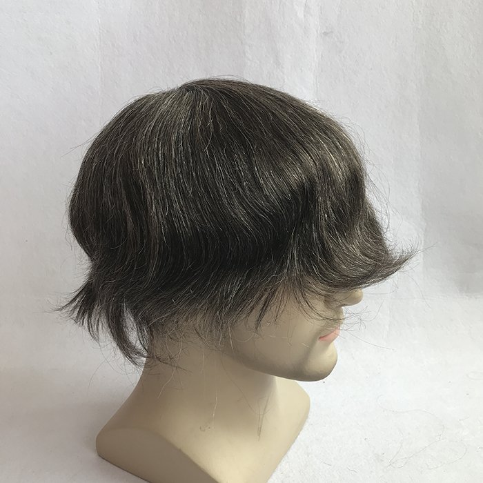 Customized Human Hair Grey Color Toupee Mono Lace Hair Replacement for Men