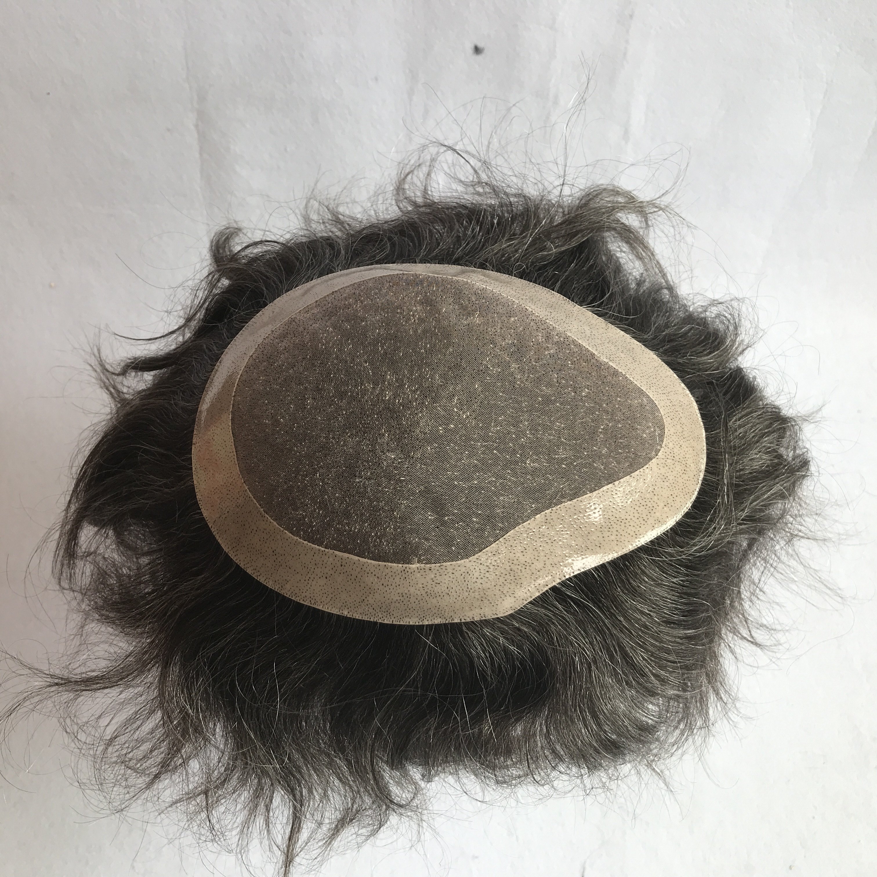 Customized Human Hair Grey Color Toupee Mono Lace Hair Replacement for Men