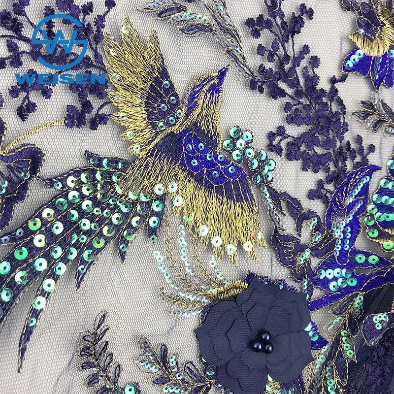 Flower peacock Lace Beaded Sequined Dress Tulle Sequin 3d Embroidery Fabric