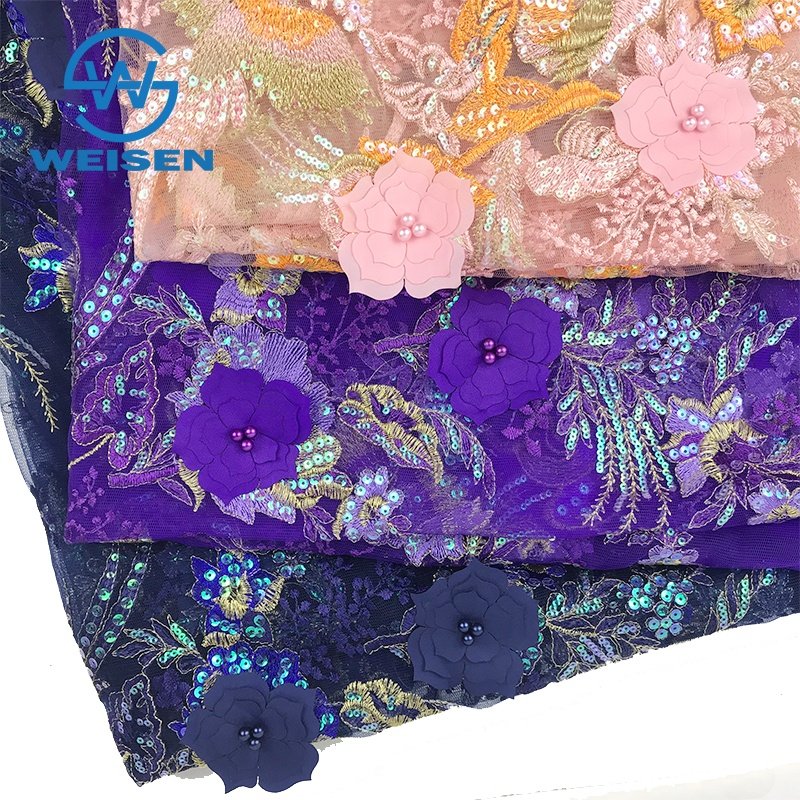 Flower peacock Lace Beaded Sequined Dress Tulle Sequin 3d Embroidery Fabric