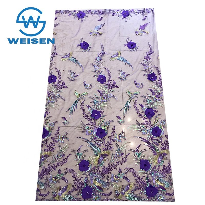 Flower peacock Lace Beaded Sequined Dress Tulle Sequin 3d Embroidery Fabric