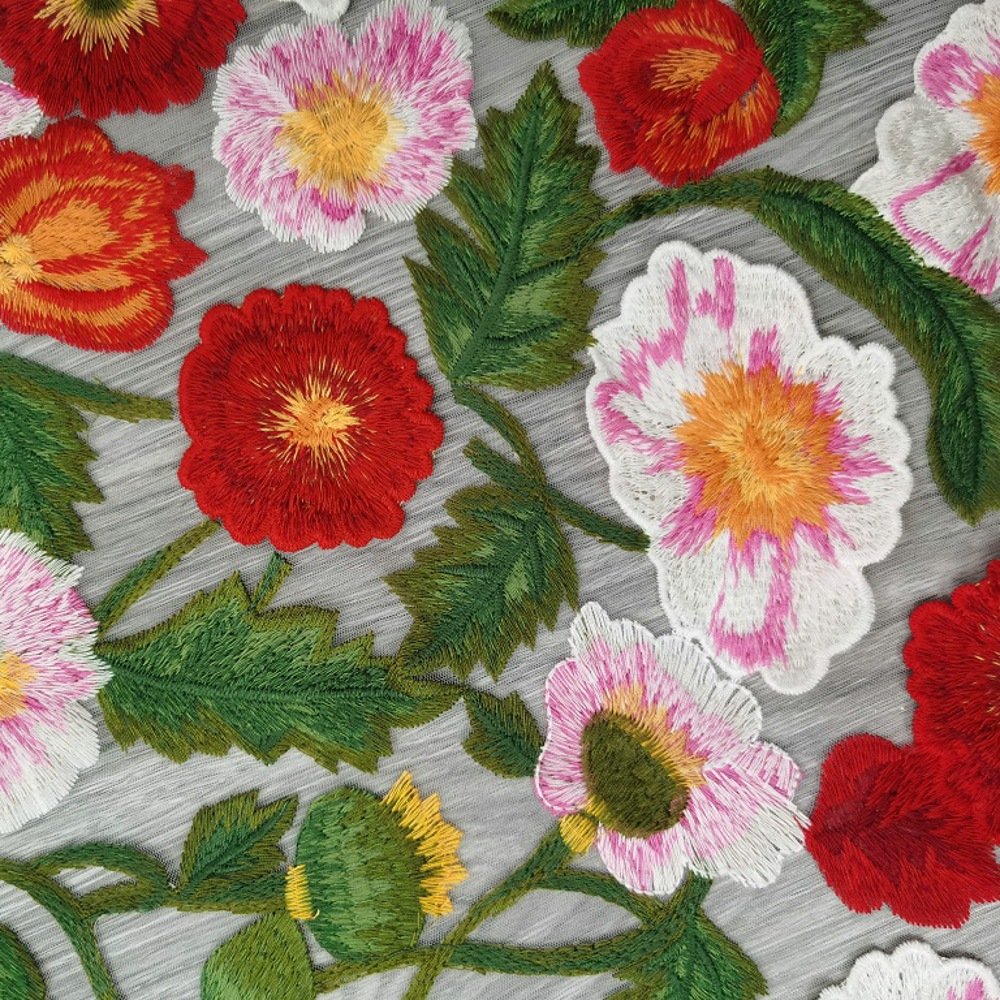 High Quality EG-1913096 Tulle Fabric Multi-Color 3D Embroidery Fabric
