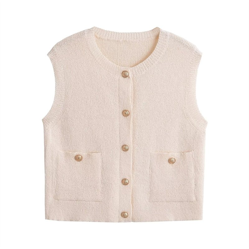 TAOP&ZA women's clothing 2024 early autumn new loose casual patch pocket button knitted sleeveless vest vest top chic 6771104