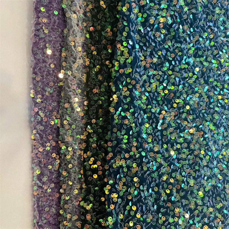 Luxury Sparkle Little Mermaid Fabric Stretch Glitter Velvet Embroidered Sequin Fabric For Party Dress