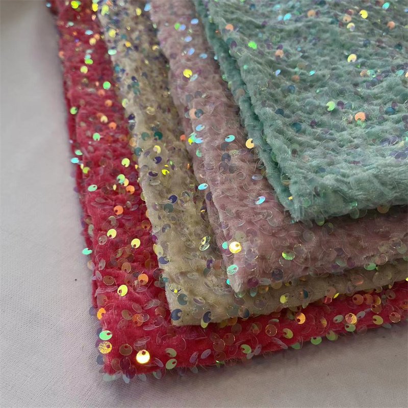 Luxury Sparkle Little Mermaid Fabric Stretch Glitter Velvet Embroidered Sequin Fabric For Party Dress