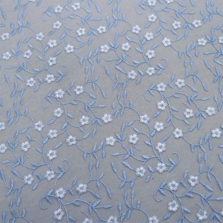 New Embroidered Fabric Blue Flower Embroidered Polyester lace fabric for Evening Dress wedding dress DIY clothes MF89