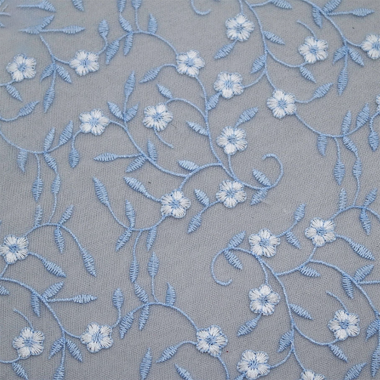 New Embroidered Fabric Blue Flower Embroidered Polyester lace fabric for Evening Dress wedding dress DIY clothes MF89