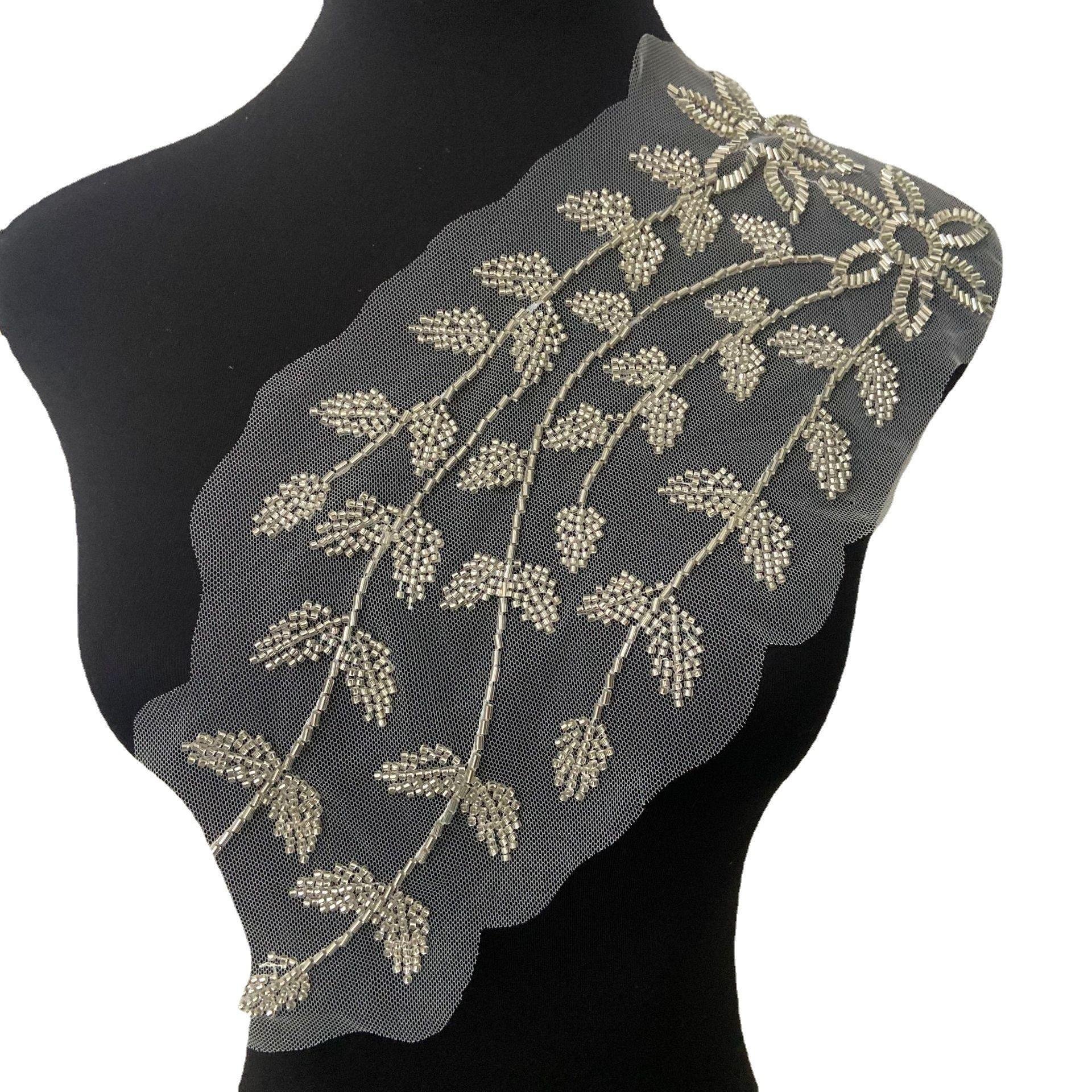 Boutique Floral Lace Embroidery Cloth Stickers Handmade Diy Wedding Veil Dress Decoration Beaded Applique