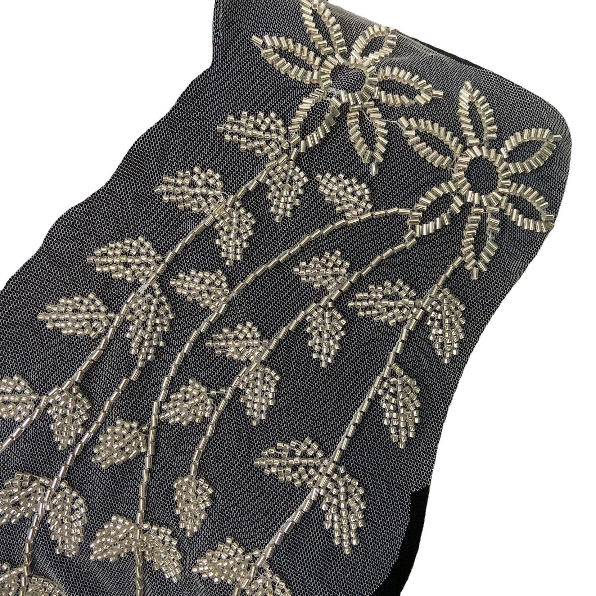 Boutique Floral Lace Embroidery Cloth Stickers Handmade Diy Wedding Veil Dress Decoration Beaded Applique