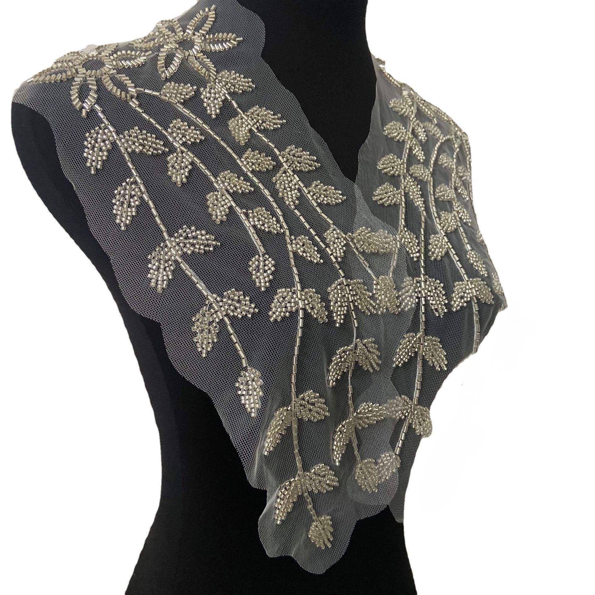 Boutique Floral Lace Embroidery Cloth Stickers Handmade Diy Wedding Veil Dress Decoration Beaded Applique