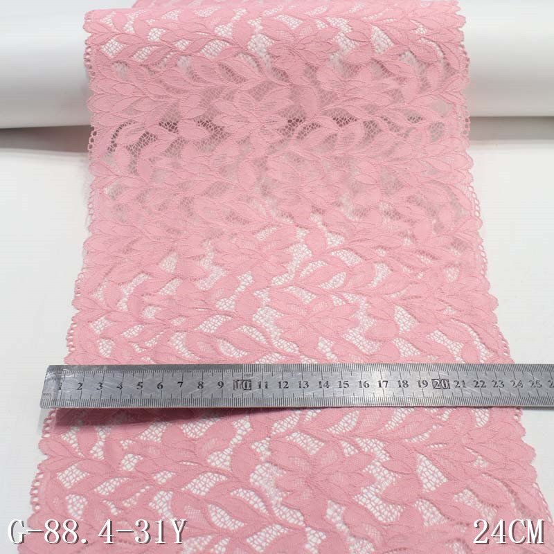 Wholesale Factory Pink Stretch Flower Lace Trim 24cm Elastic Spandex Lace Fabric