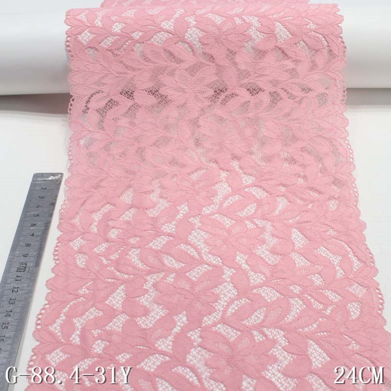 Wholesale Factory Pink Stretch Flower Lace Trim 24cm Elastic Spandex Lace Fabric