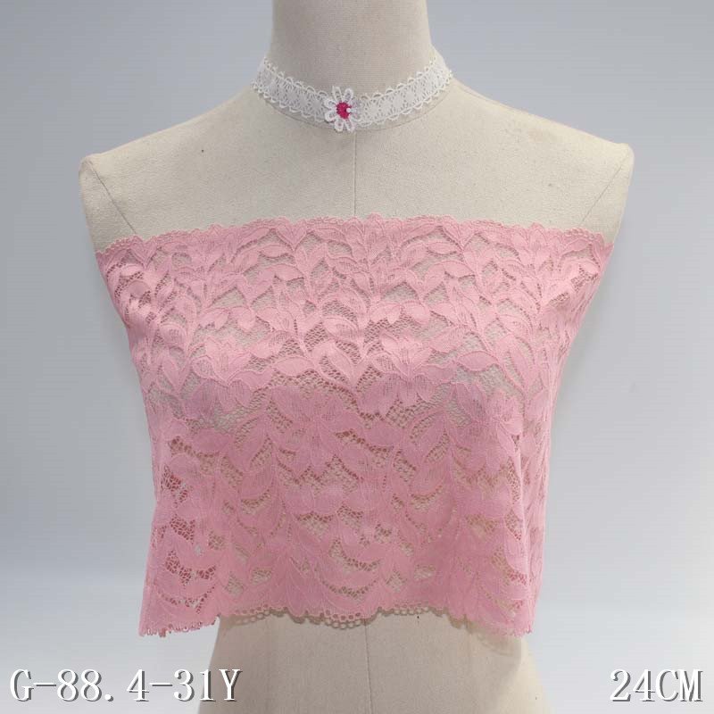 Wholesale Factory Pink Stretch Flower Lace Trim 24cm Elastic Spandex Lace Fabric
