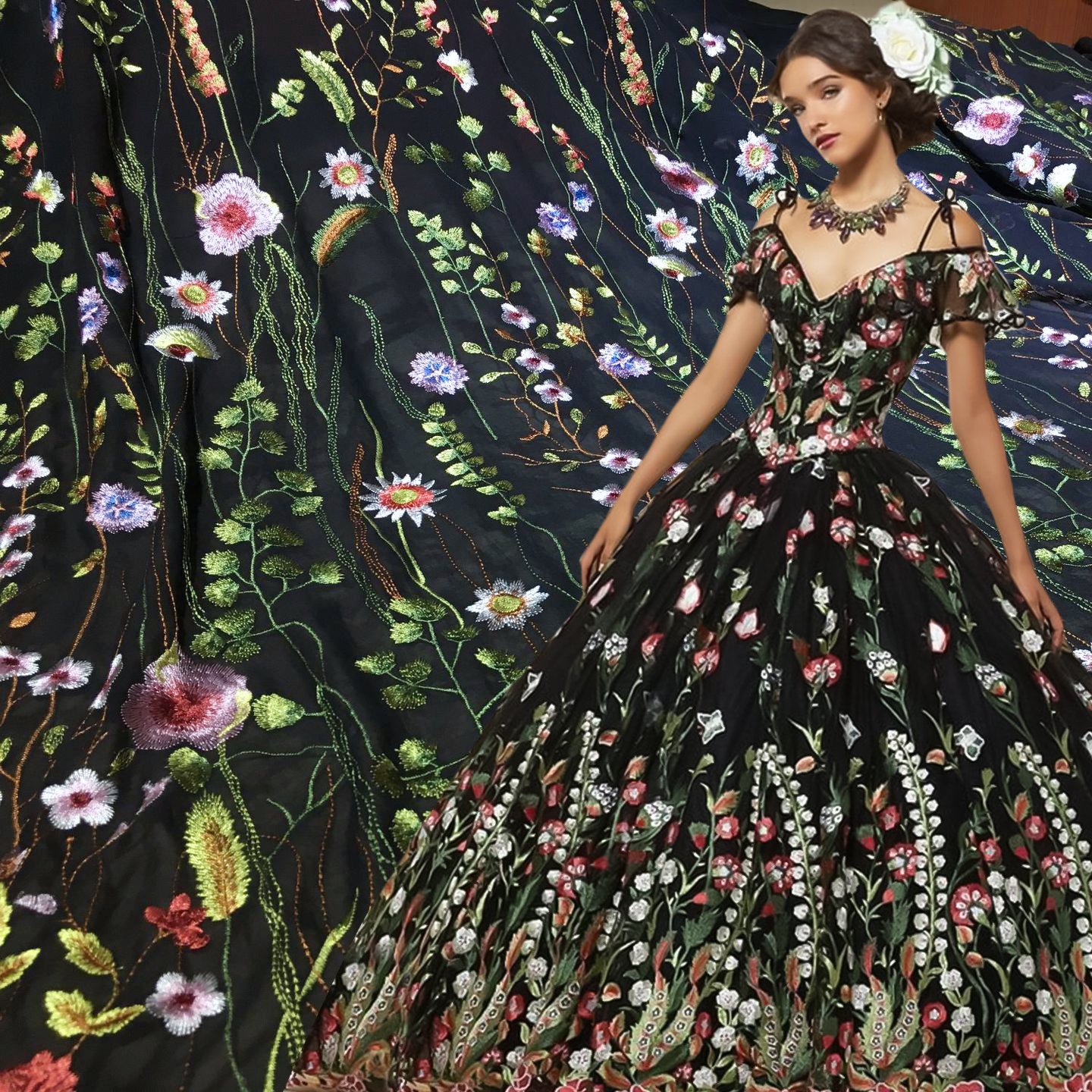 High quality tulle mesh embroidery fabric high quality 3d floral lace fabric for evening dress party in stock