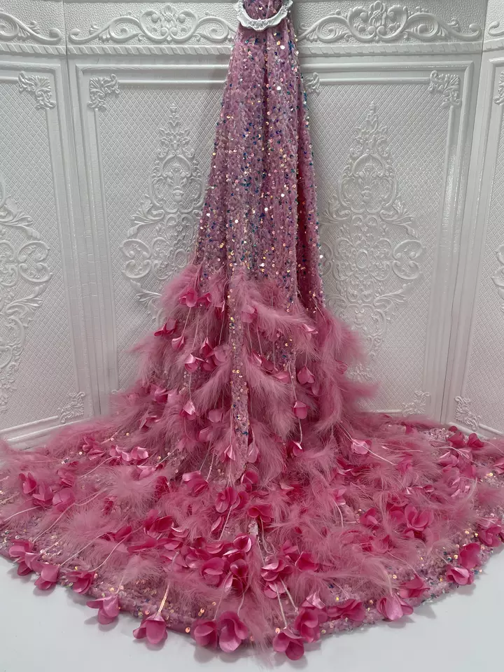 High quality tulle mesh embroidery fabric high quality 3d floral lace fabric for evening dress party in stock