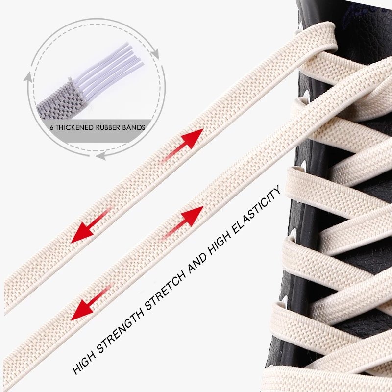 6MM No Tie Shoe laces Elastic Shoelaces Outdoor Leisure Sneakers Quick Safety Flat Shoelace Unisex Lazy laces