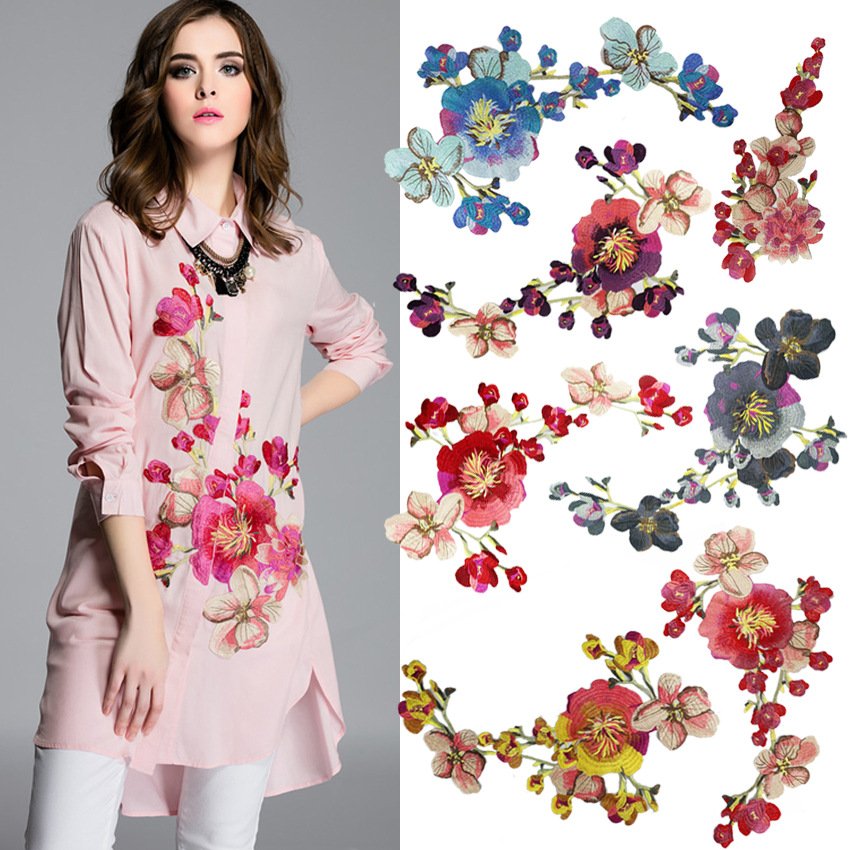 Peonies Chemical Lace Fabric Embroidery Corsages Appliques Patches