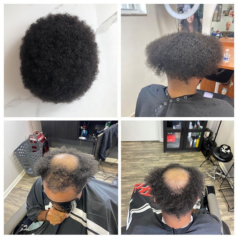 8x10'' Hair System for Men Wholesale Indian Remy Human Hair Afro Toupee Curly french lace hair system
