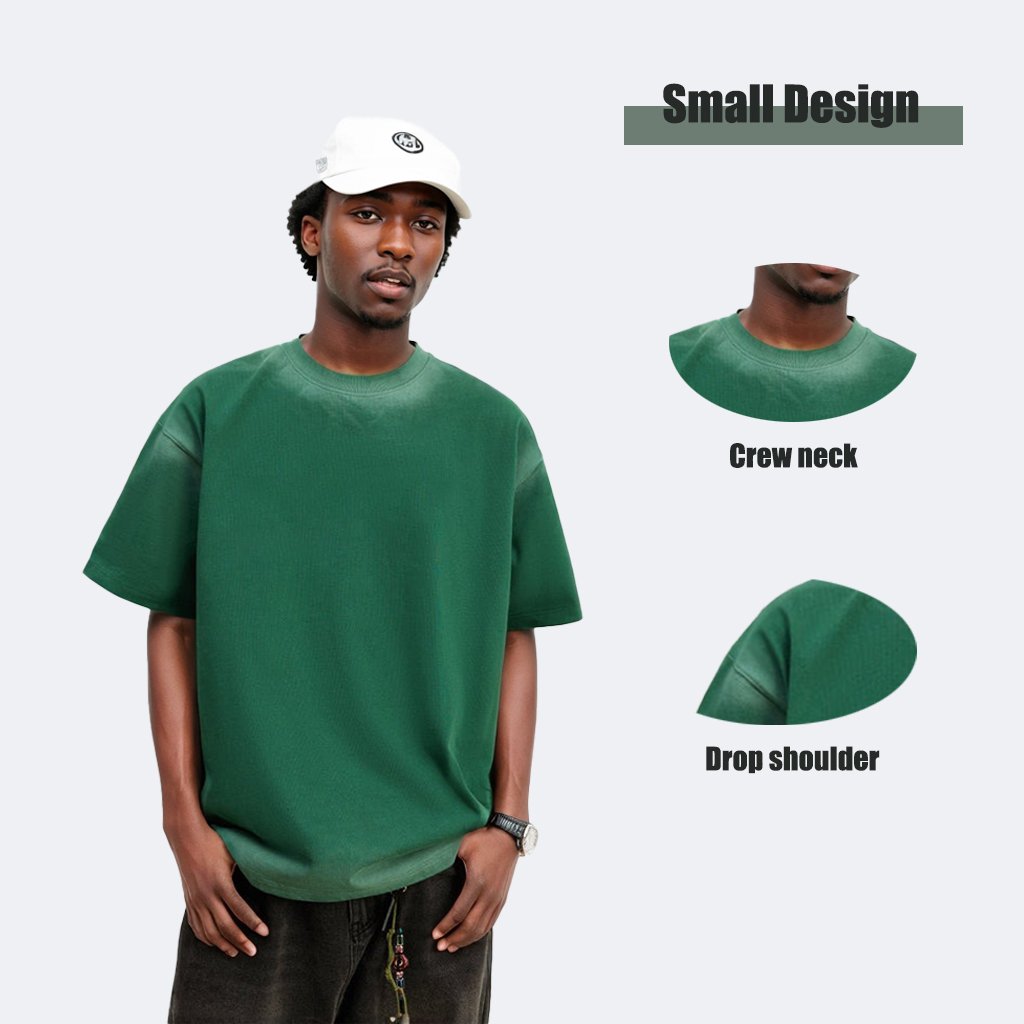 wholesale men's tshirt custom drop shoulder oversize heavyweight rib neck streetwear acid water washed distressed tshirt for men