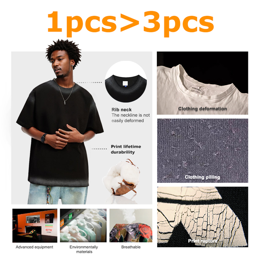wholesale men's tshirt custom drop shoulder oversize heavyweight rib neck streetwear acid water washed distressed tshirt for men