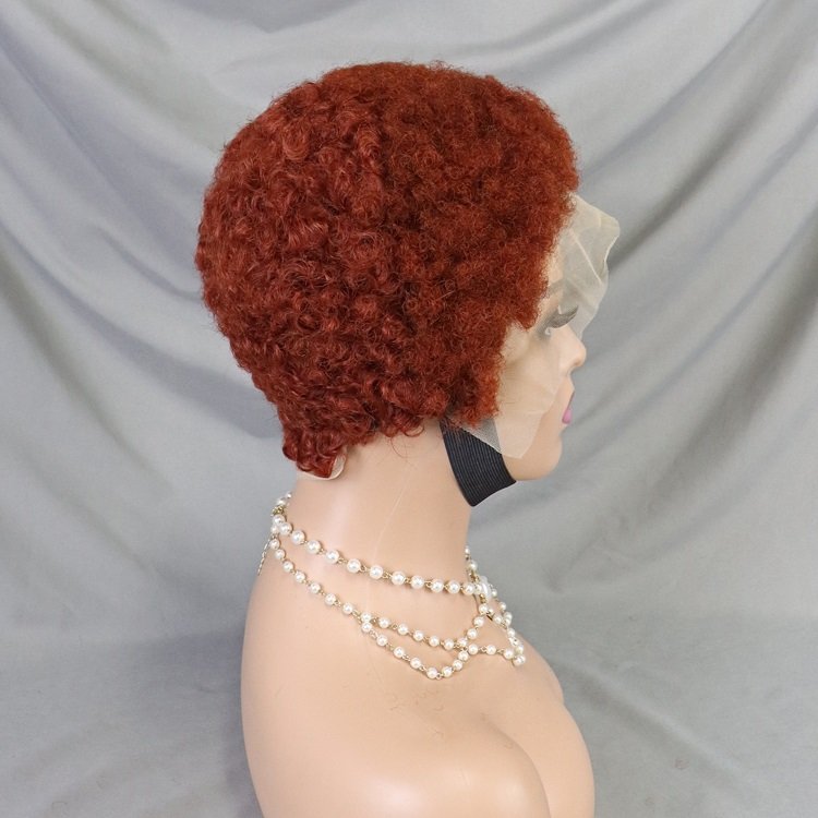 Factory Sale Human Hair Afro Kinky Pixie Wig Hot Selling #33 Colored 4 inch Short Hair 13x4 Lace frontal Pixie wig