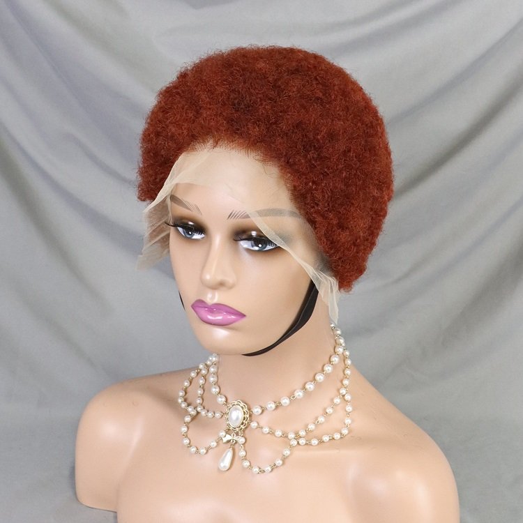 Factory Sale Human Hair Afro Kinky Pixie Wig Hot Selling #33 Colored 4 inch Short Hair 13x4 Lace frontal Pixie wig