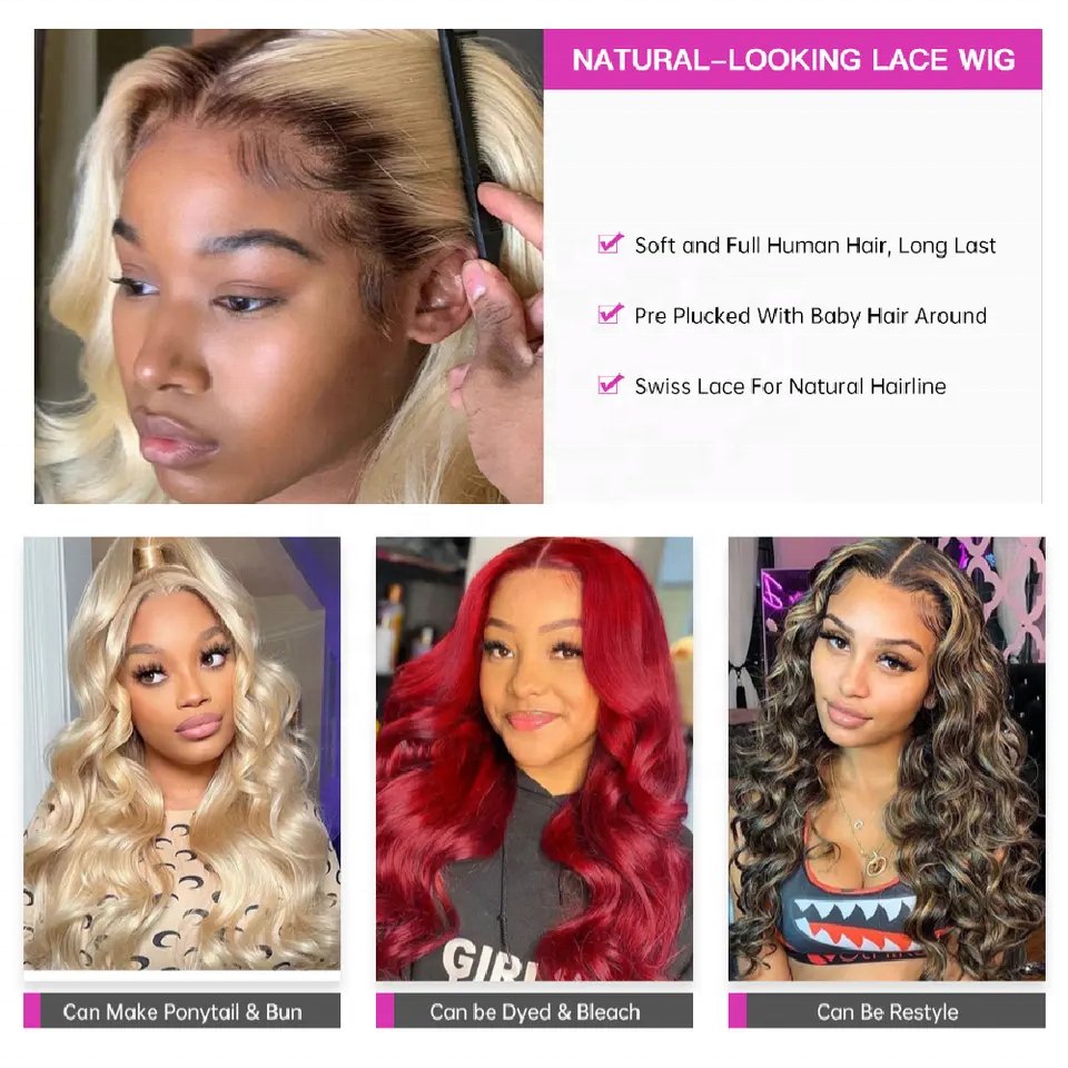 1b 613 Ombre Blonde Human Hair Wig 360 Full Lace Frontal Wig Pre Plucked Wholesale Bone Straight HD Lace Front Wigs Human Hair