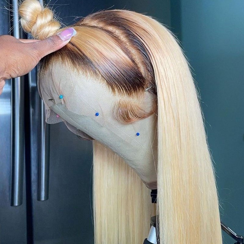 1b 613 Ombre Blonde Human Hair Wig 360 Full Lace Frontal Wig Pre Plucked Wholesale Bone Straight HD Lace Front Wigs Human Hair