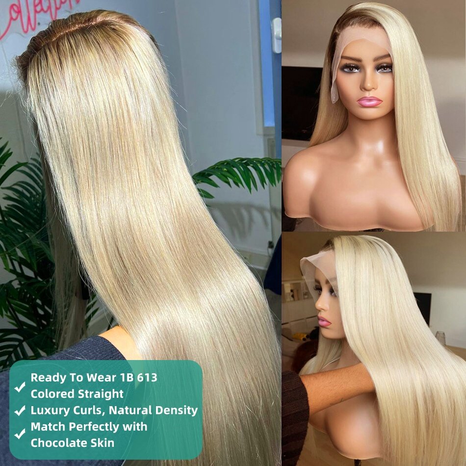1b 613 Ombre Blonde Human Hair Wig 360 Full Lace Frontal Wig Pre Plucked Wholesale Bone Straight HD Lace Front Wigs Human Hair