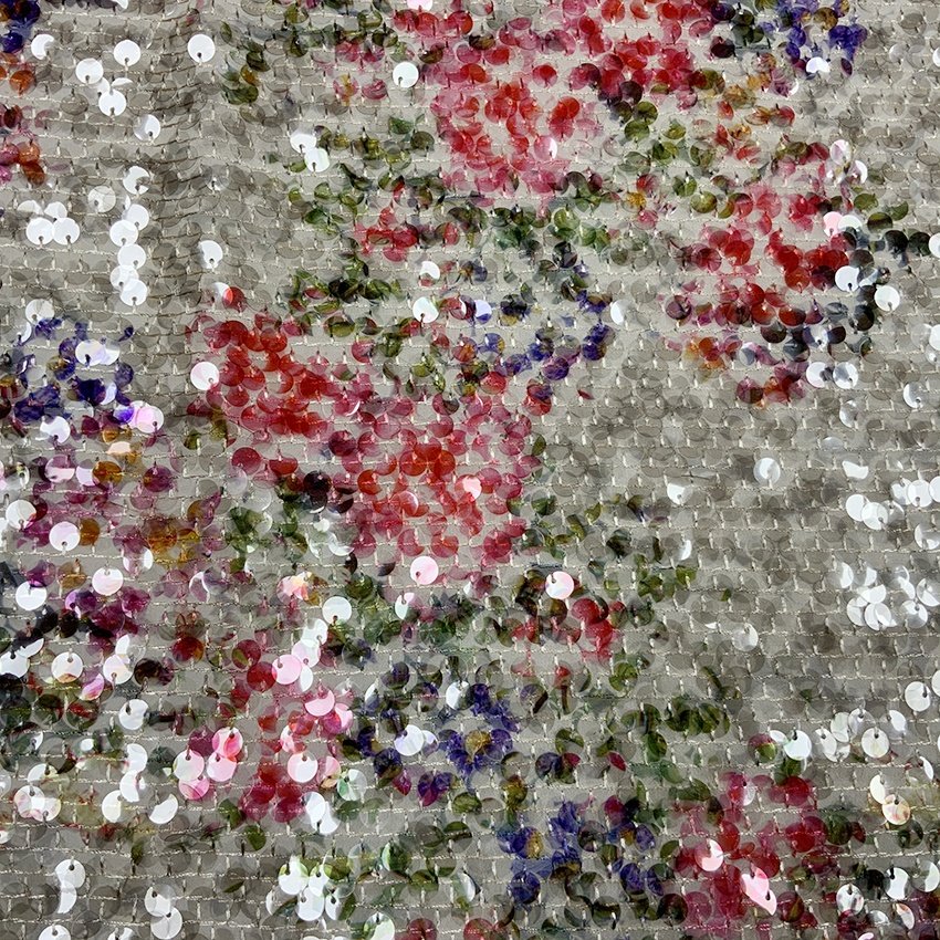 Shaoxing textile factory price 3D floral chiffon embroidered large print sequin fabric embroidery for lady fashion dress S-10906
