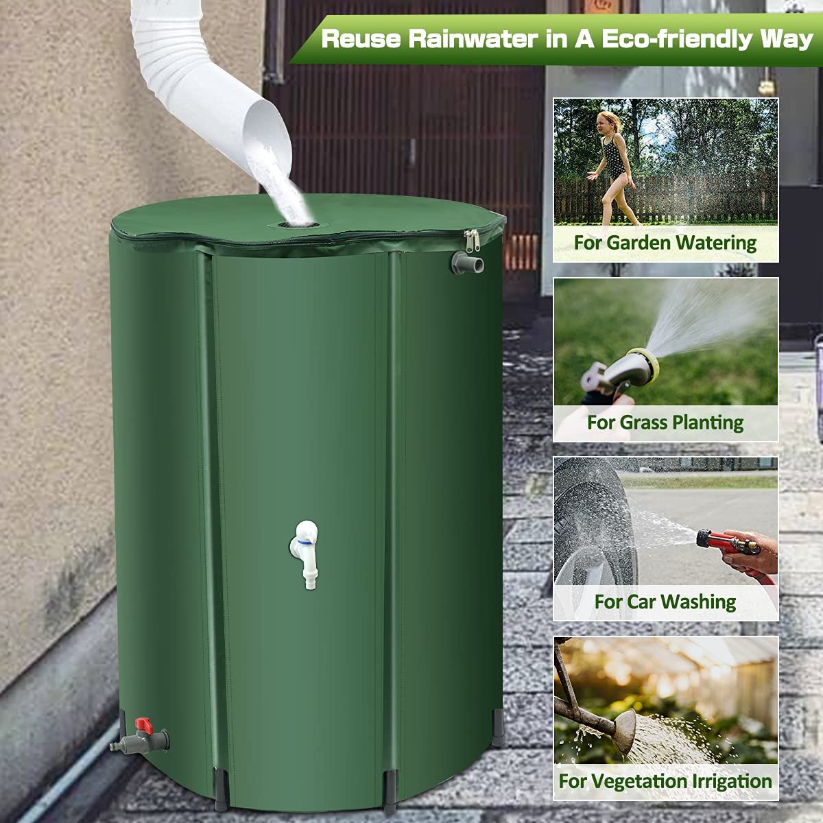 Foldable Waterproof PVC Rain Collecting Barrel Garden Use Rain Water Tank Collapsible Water Storage