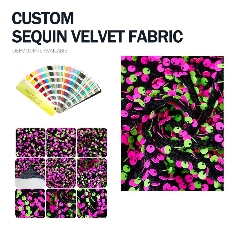 Hot Sale Manufacturer Custom Oem Odm Sequin Fabric Cheap Wholesale Price Knitted Velvet Sequin fabric By The Yard
