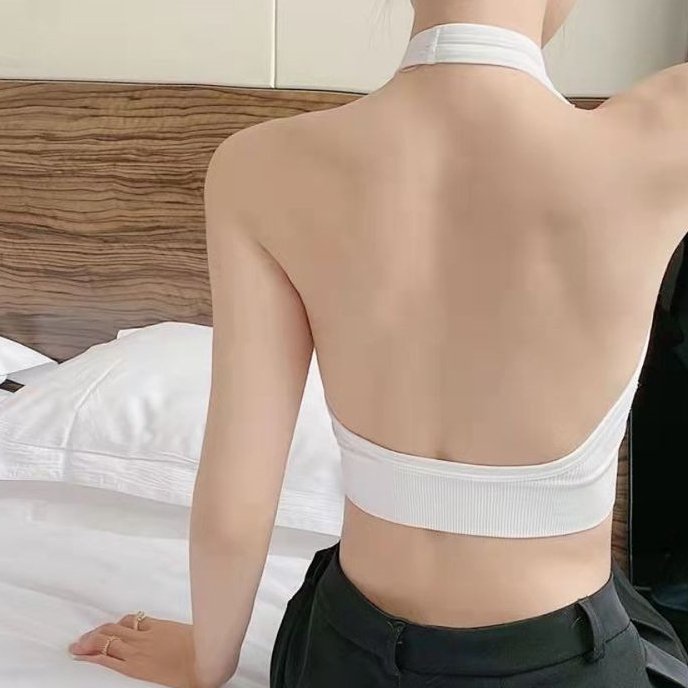 Wholesale Cheap Women Bra Rib Knit Hang Neck Sexy Hollow Beauty Back Quick Drying Breathable Casual Yoga Bra