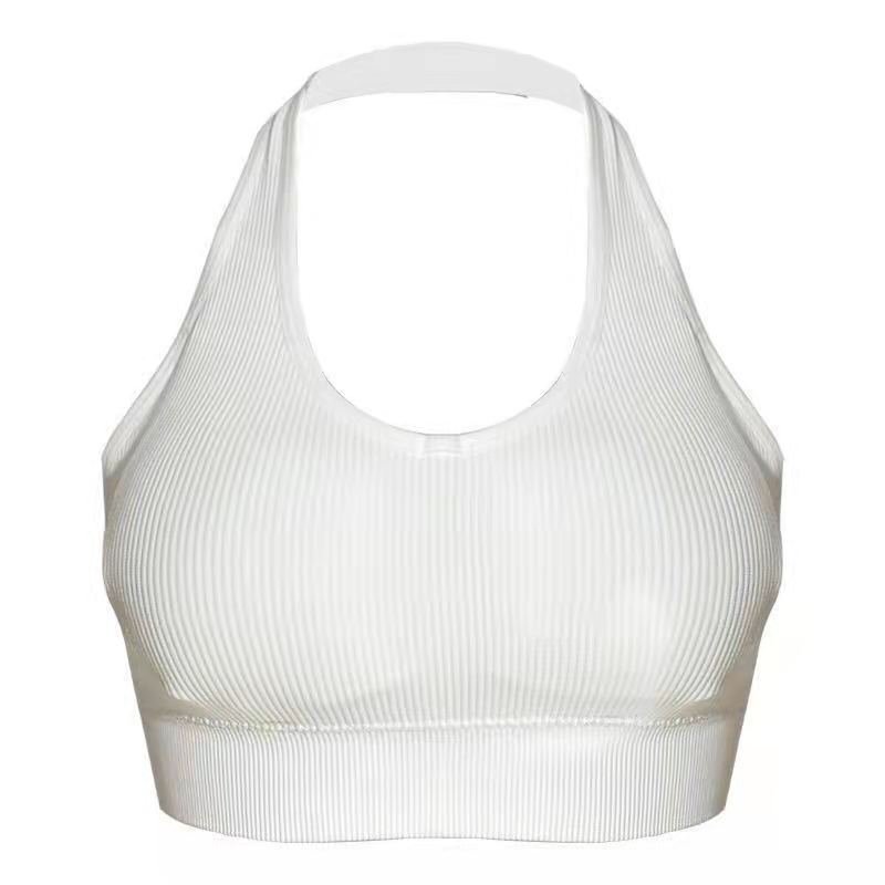 Wholesale Cheap Women Bra Rib Knit Hang Neck Sexy Hollow Beauty Back Quick Drying Breathable Casual Yoga Bra
