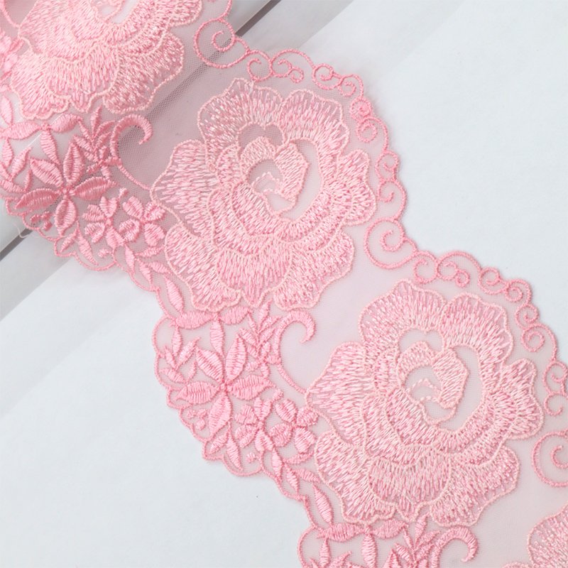 Factory customized 10cm pink floral pattern suitable for underwear lace fabric embroidery