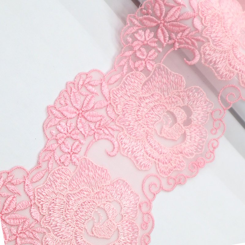 Factory customized 10cm pink floral pattern suitable for underwear lace fabric embroidery