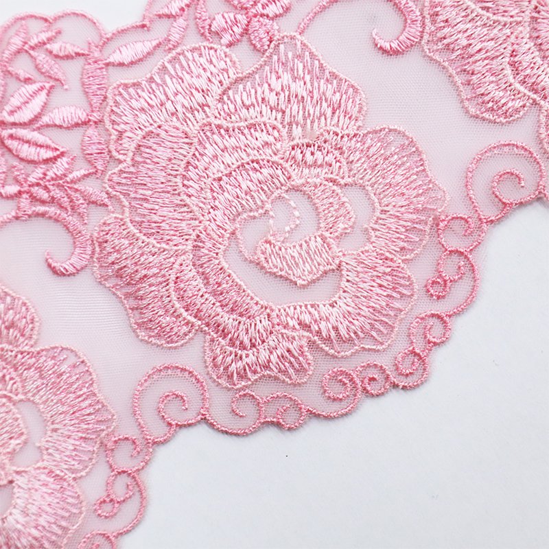 Factory customized 10cm pink floral pattern suitable for underwear lace fabric embroidery